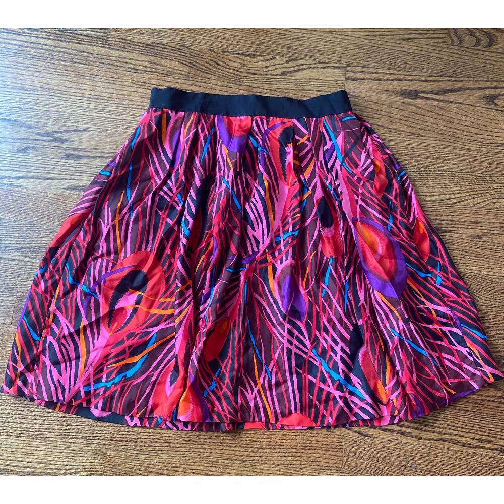 Milly Vibrant Pink Red Abstract A-Line Skirt